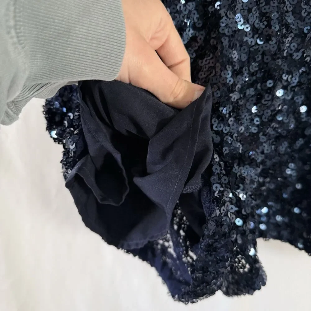 Gap Kids Romper Girls Medium Blue Sequin Long Sleeve Round Neck Zip Back